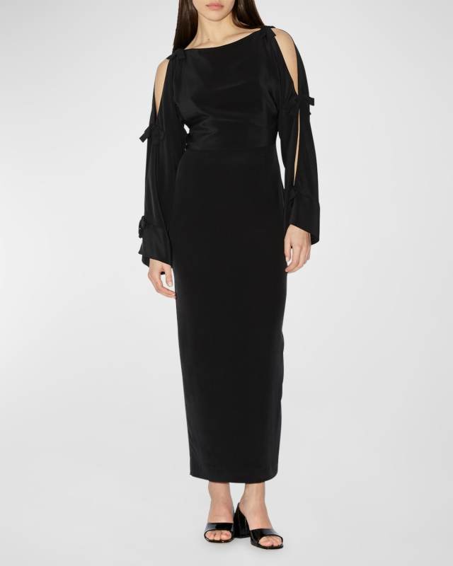 Candela Bow-Slash Sleeves Maxi Dress